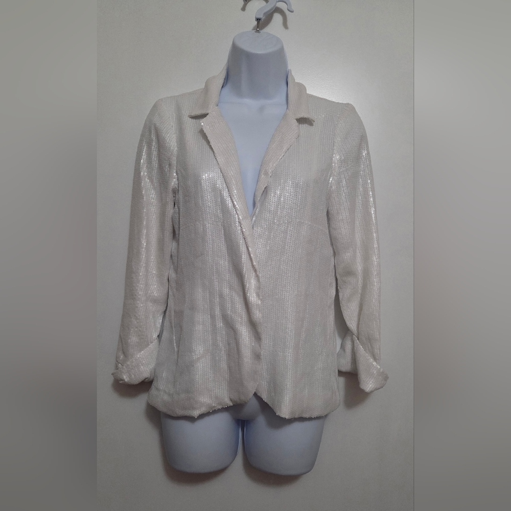 Matty M Elegant Off White Sequin Women's Blazer Small